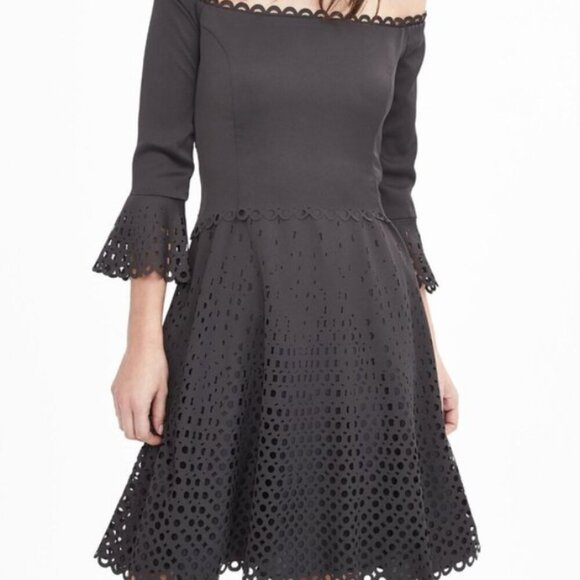 Banana Republic Limited Edition Off Shoulder Eyelet Dress Mink Grey - Picture 1 of 15